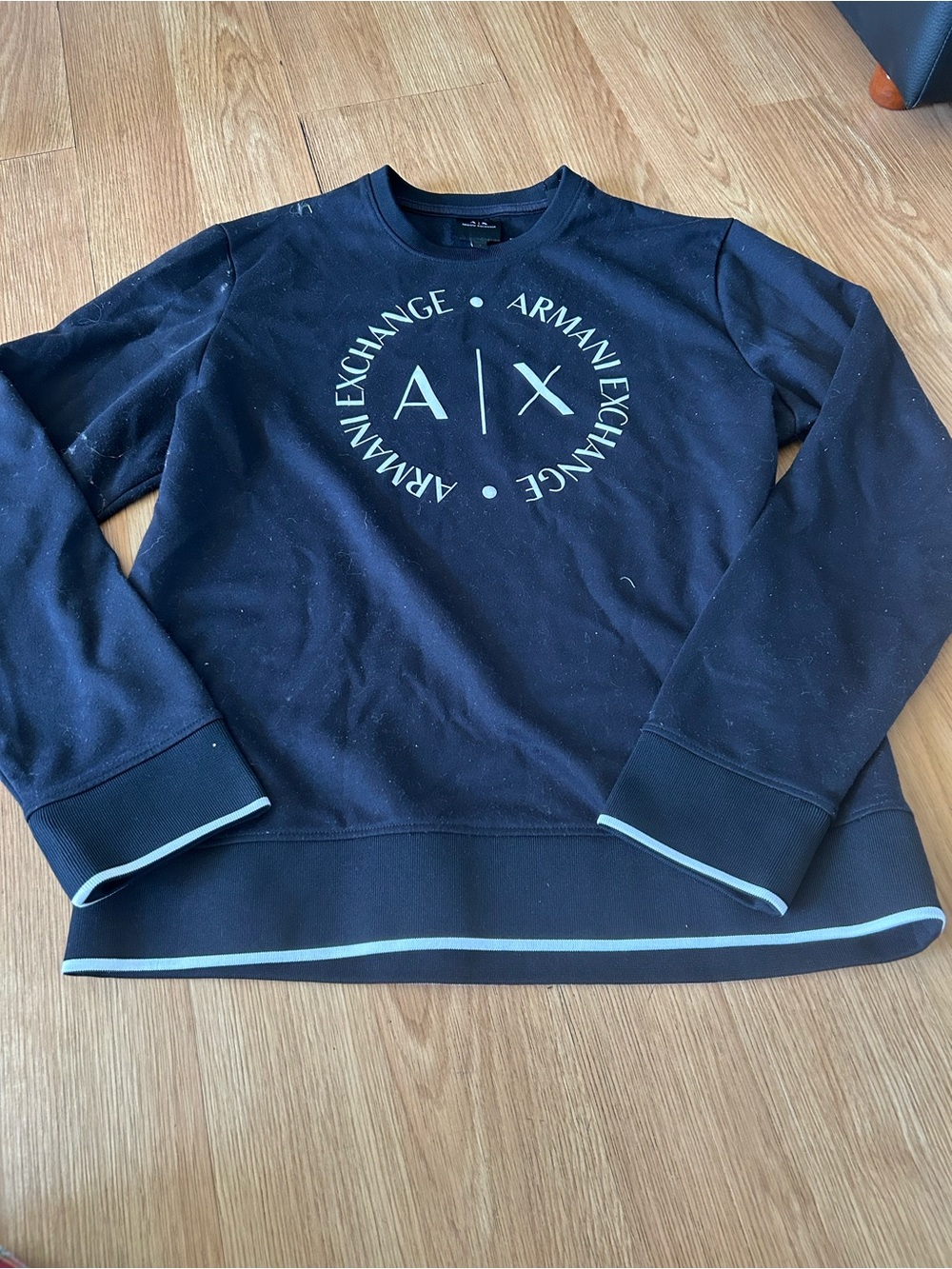 Armani Exchange Navy Crewneck Sweater with Light Blue Trim